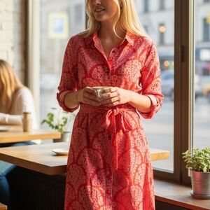 Boden Red Printed Midi Shirt Dress